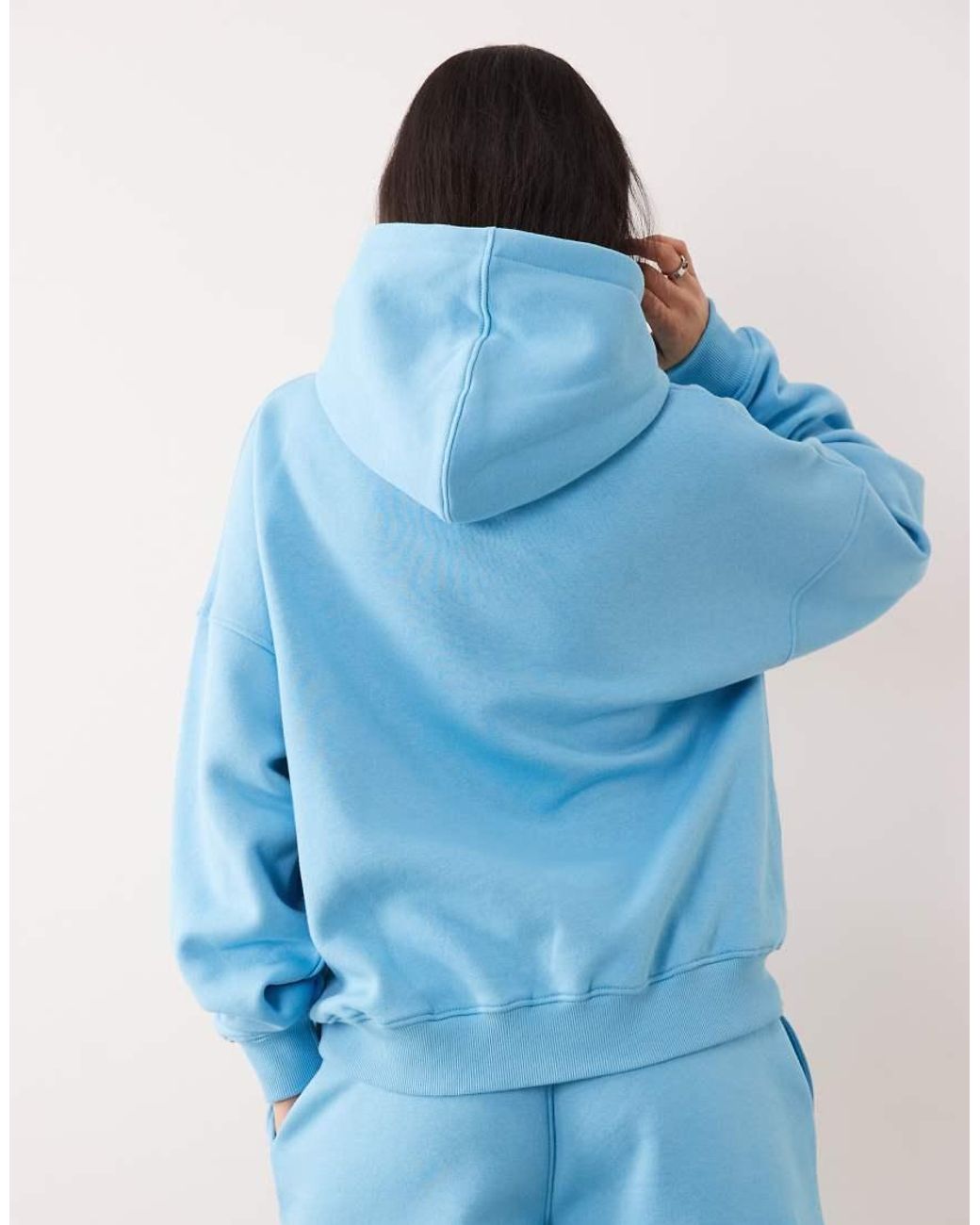 Kaiia Blue Cotton Rich Embroidered Logo Oversized Hoodie