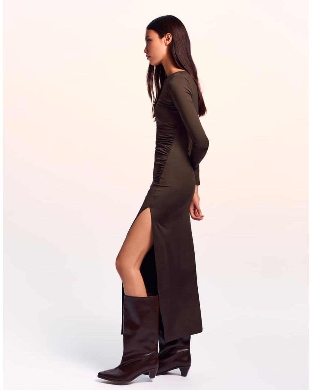 bershka maxi dress with rustic long sleeves Rustic halter neck long dress