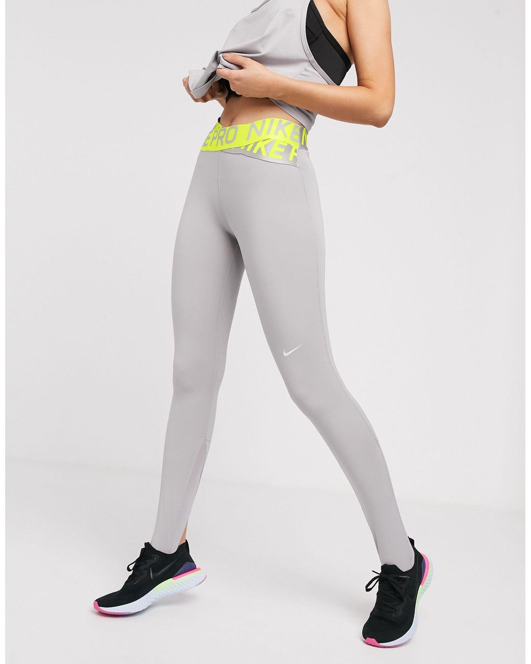 Nike Pro Intertwist Tights in Grey/Lime (Grey) | Lyst Australia