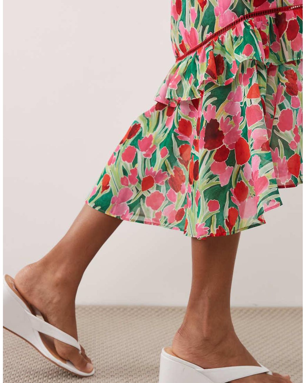 Hope & Ivy Pink Midi Tea Dress With Peplum Waist