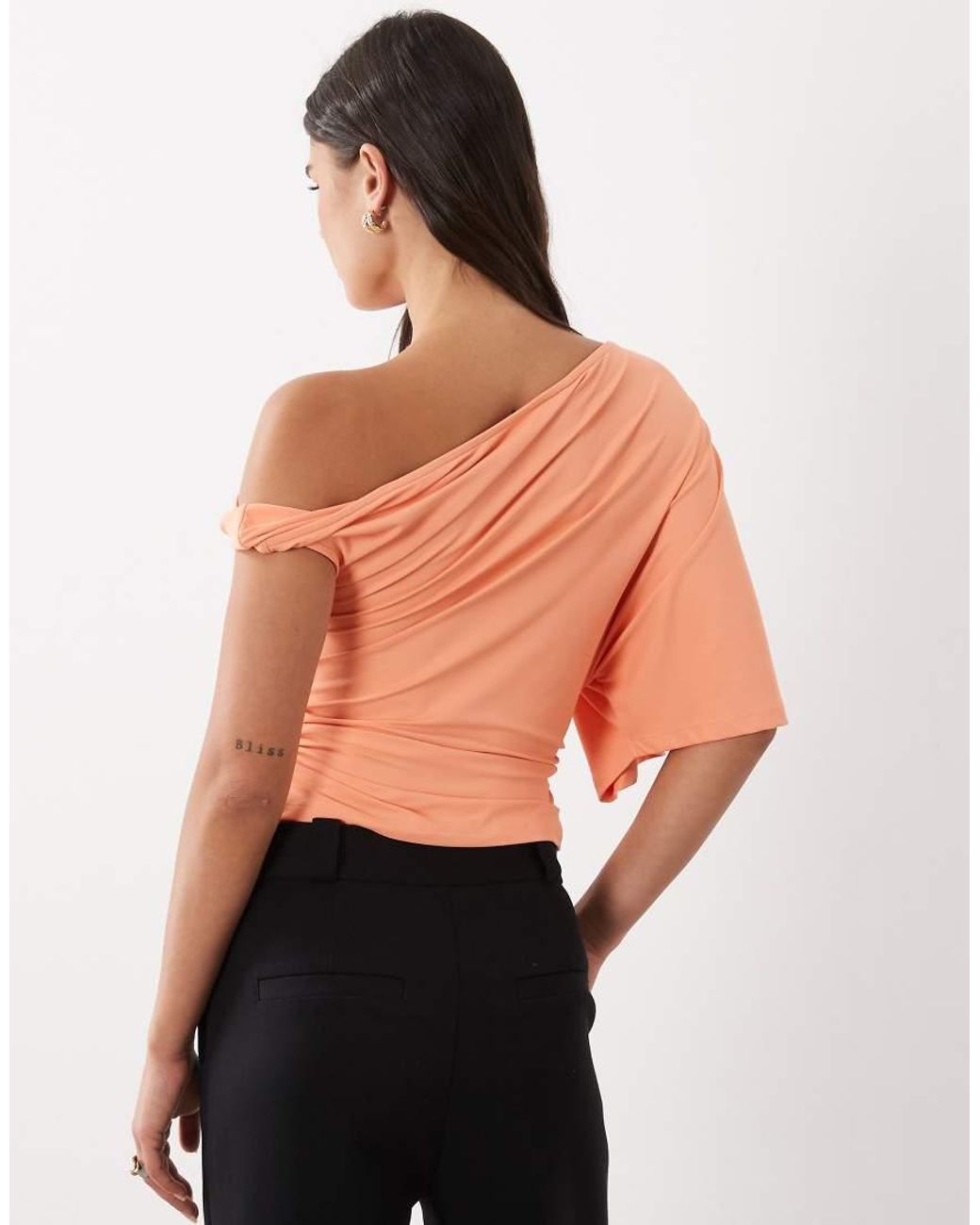 ASOS Orange Polyamide Asymmetrical Floaty Sleeve Top