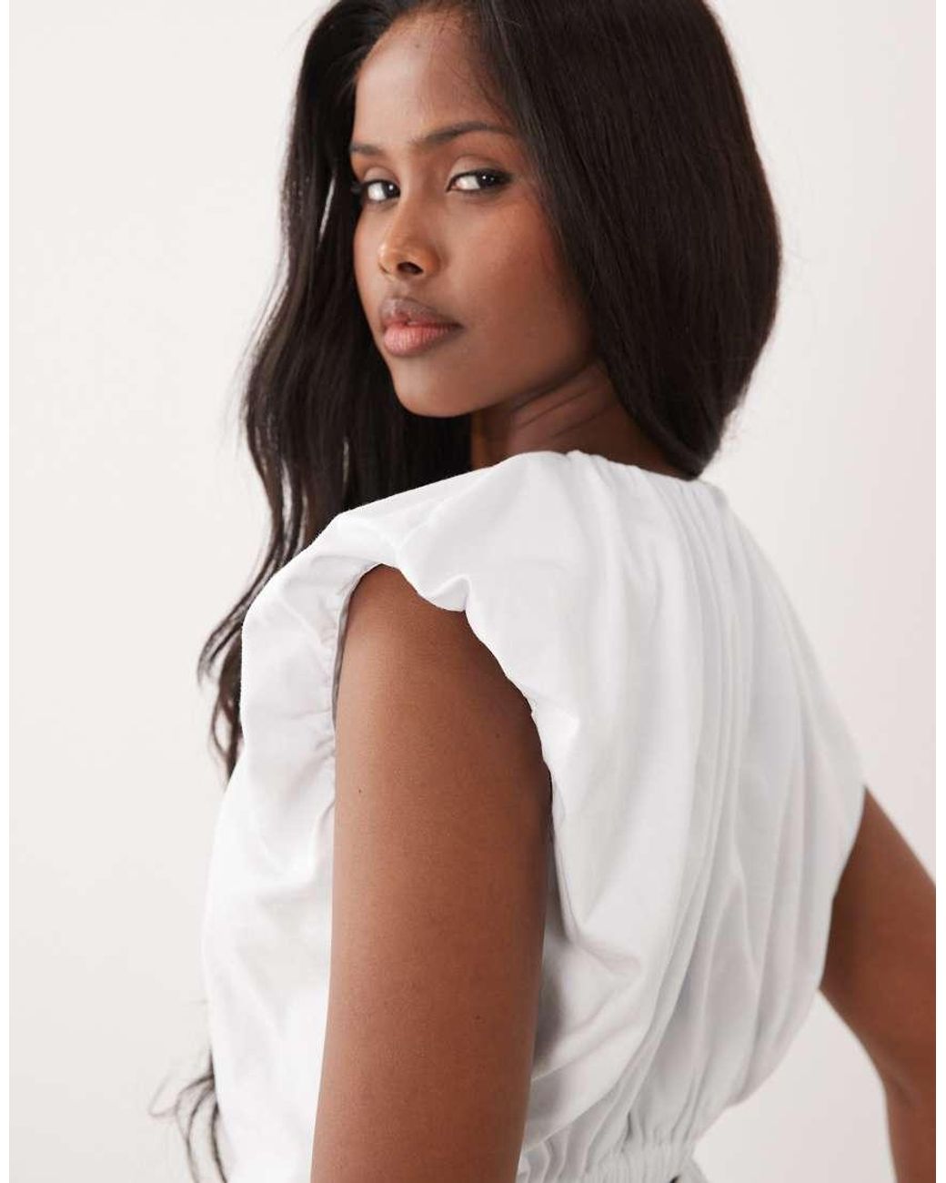 ASOS White Cap Sleeve Ruched Open Back Top