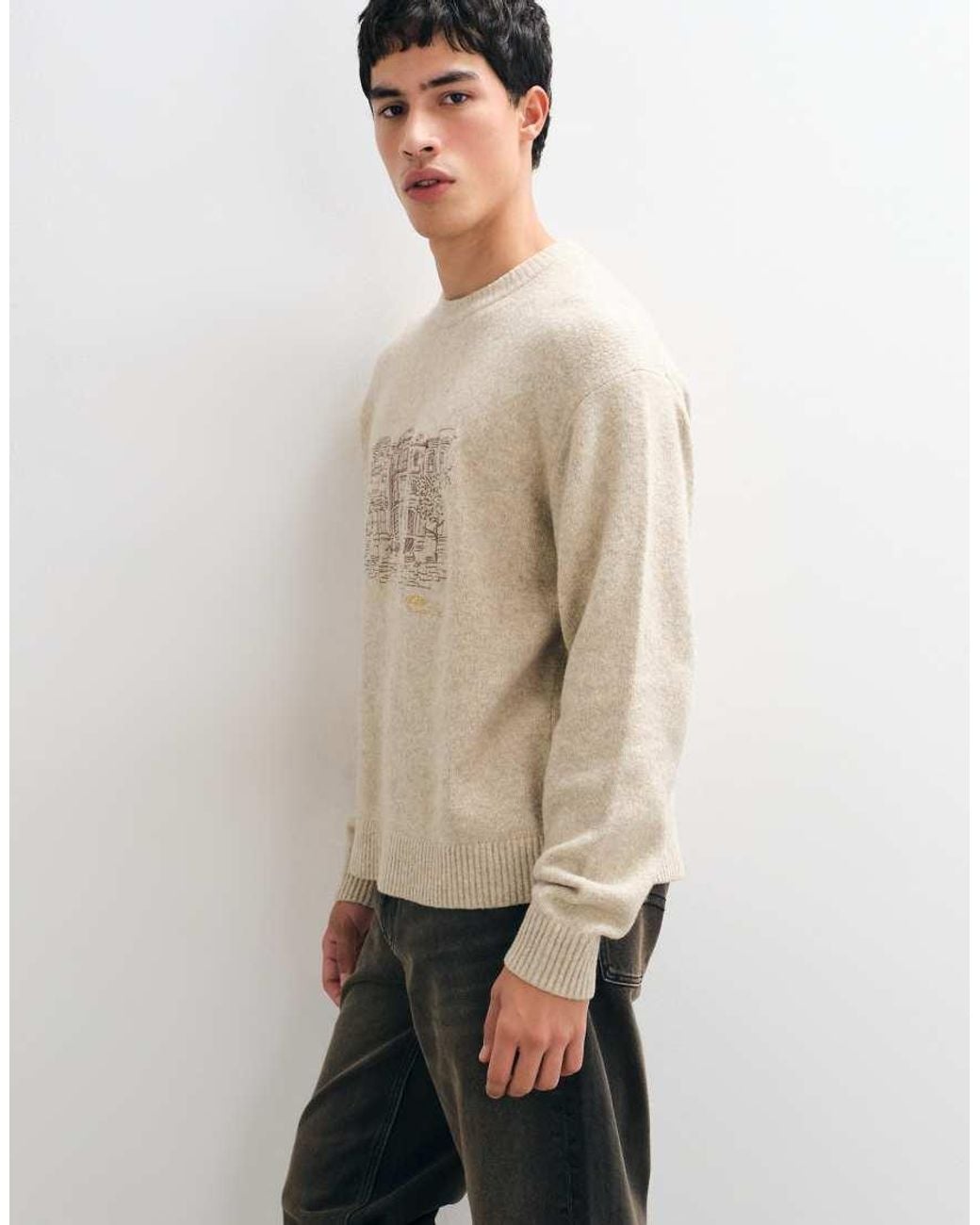 Abercrombie & Fitch Brown Knitted Boston Graphic Mock Neck Jumper for men