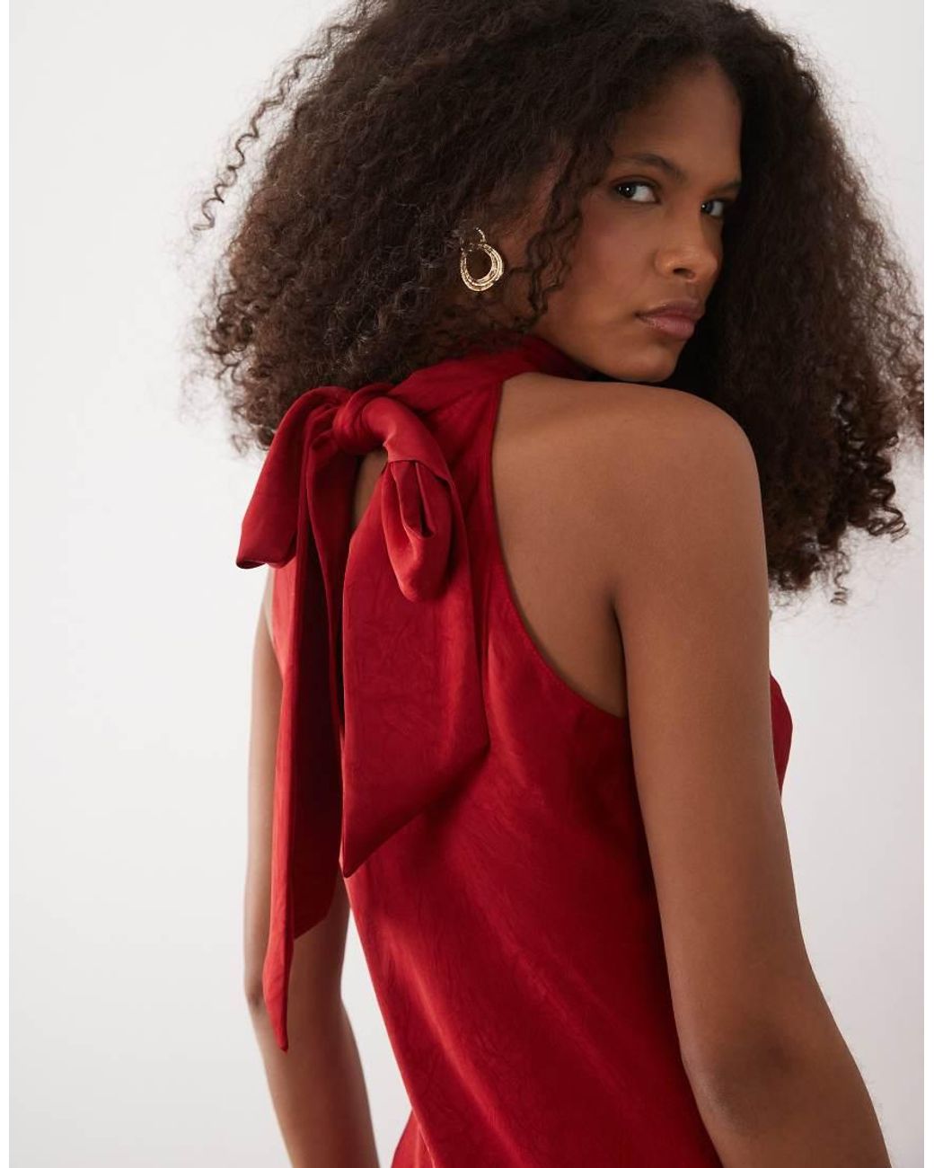 Mango Red Halterneck Satin Maxi Dress With Tie Back