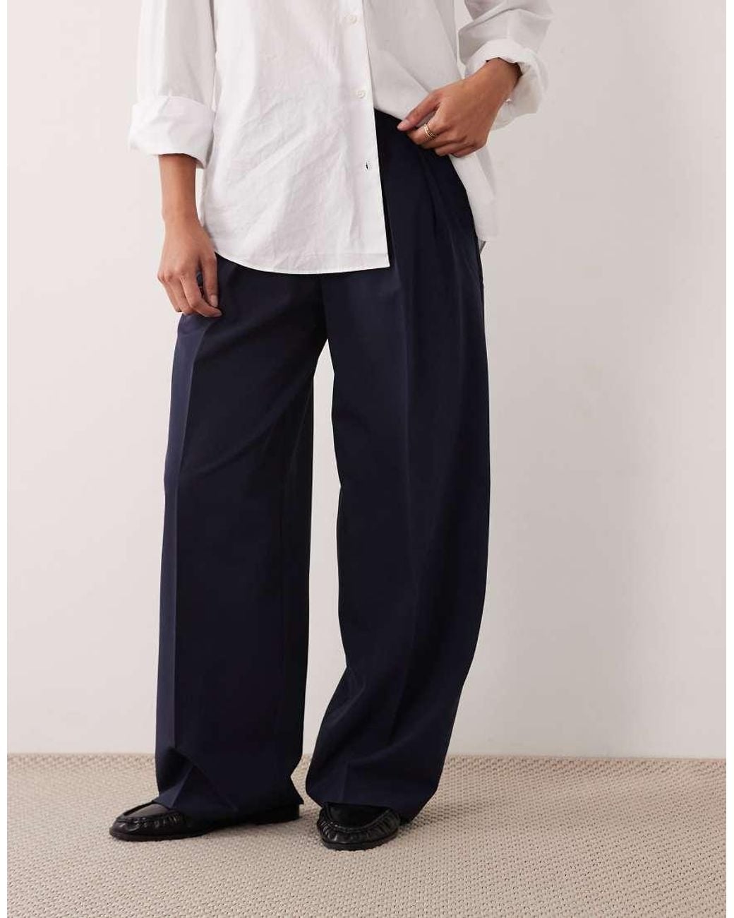 ASOS Blue Petite Tailored Wide Leg Pants With Pleat Detail