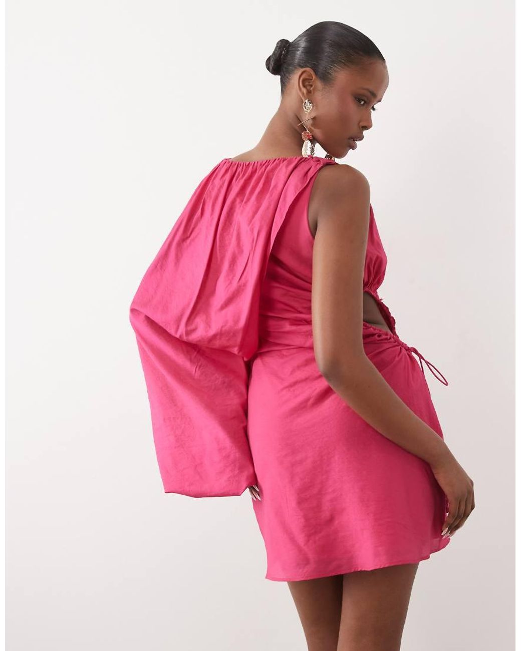 ASOS Red One-shoulder Blouson Mini Dress With Cut-out Waist