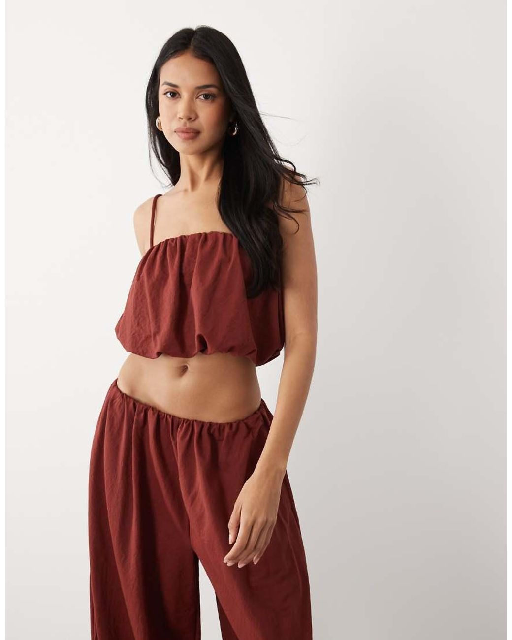 ASOS Brown Co-Ord Linen Look Bubble Cropped Cami Top