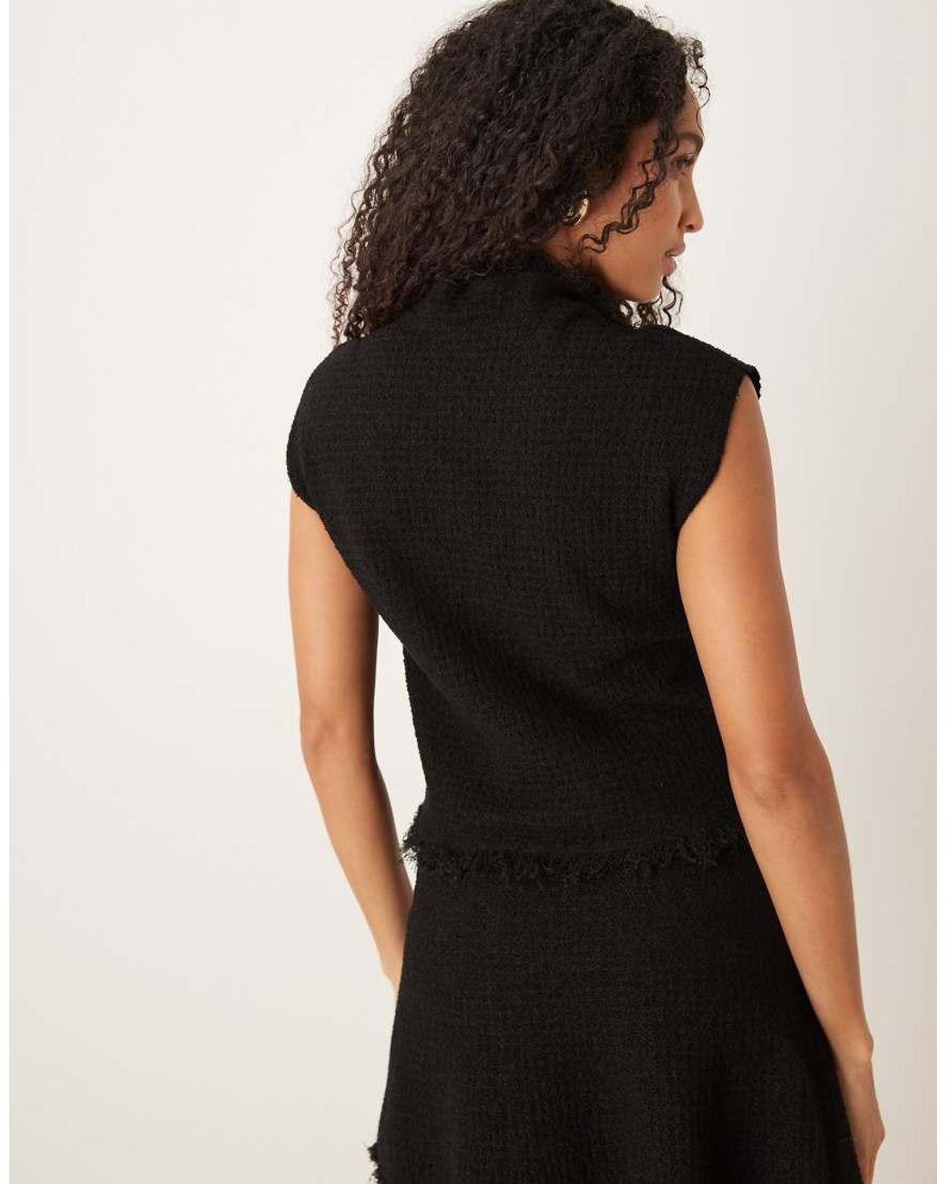 Mango Black Cotton Mix Boucle Sleeveless Top Co-ord