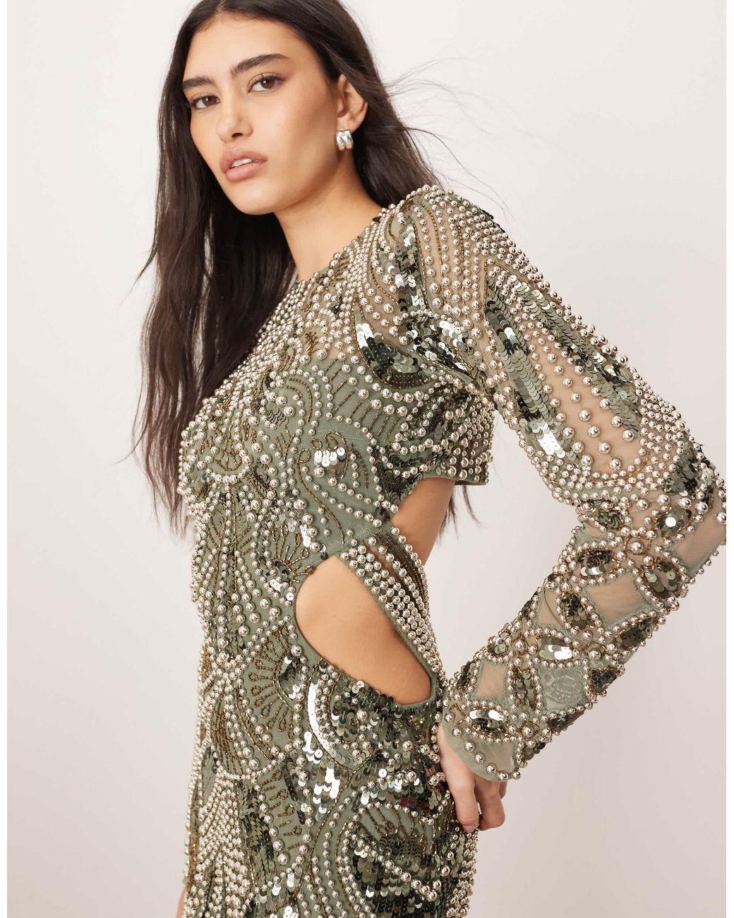 metal embellishment maxi dress ATUI Studio Women's Elegant Asymmetric Metal Embellished Maxi Dress,Suitable For Party Gatherings And Daily Commuting Wear