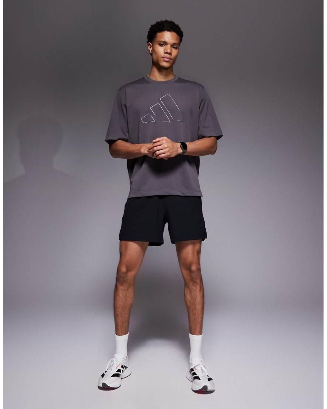 Adidas Originals Gray Adidas Training Essentials T-Shirt With Chest Print for men