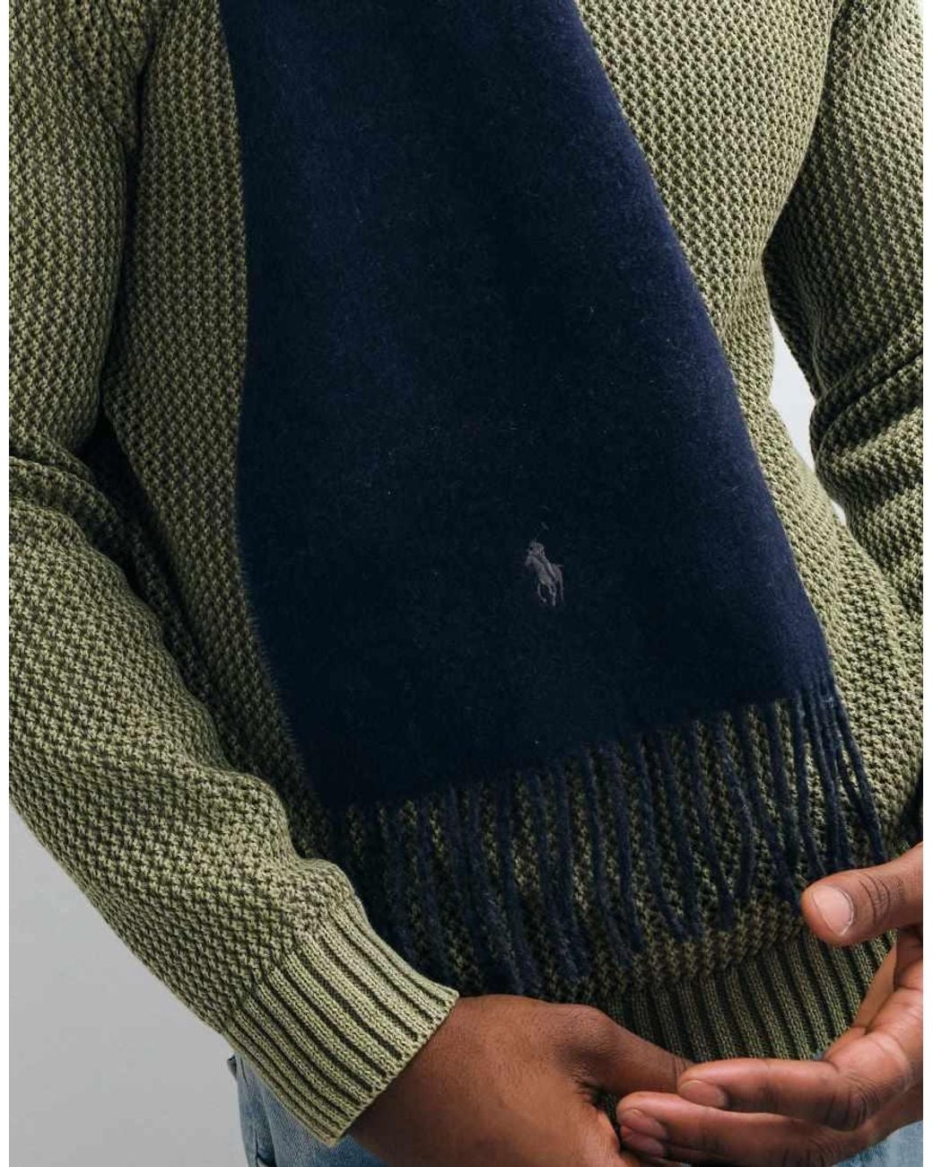 Polo Ralph Lauren Blue Classic Reversible Rich Wool Look Scarf With Logo for men