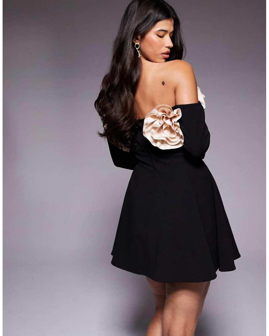 ASOS Black Bardot Mini Skater Dress With Corsage Details