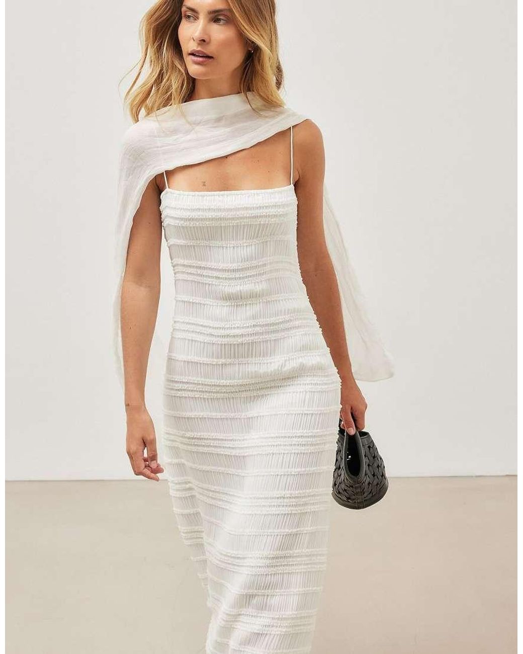 NA-KD Natural Smocked Ruffle Maxi Dress