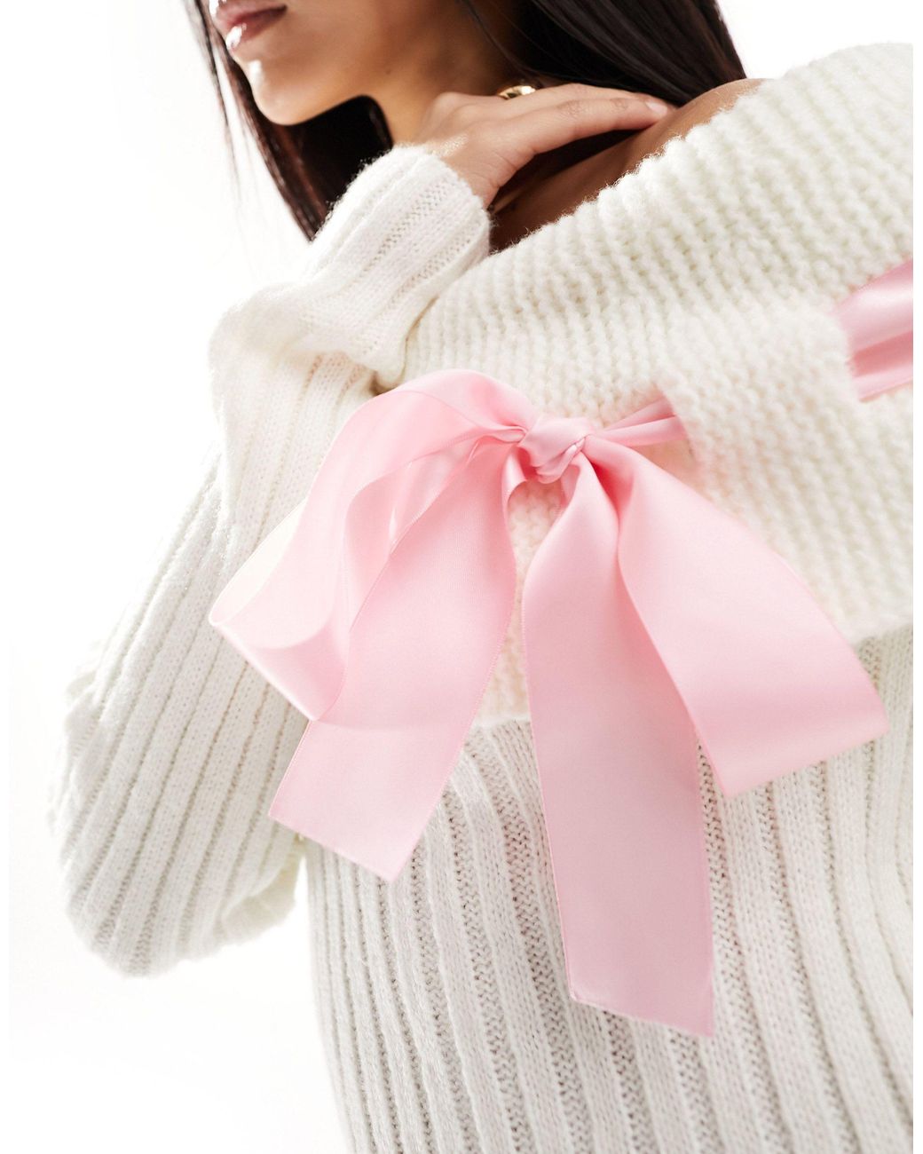 Miss Selfridge Ribbon Detail Bardot Knit Sweater in White Lyst Canada