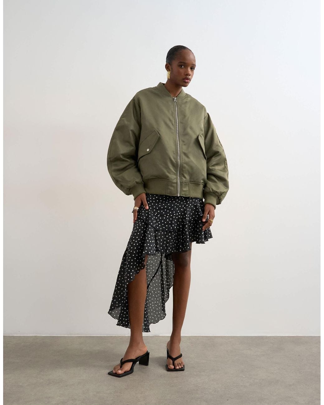 TOPSHOP Gray Bomber Jacket With Contrast Lining