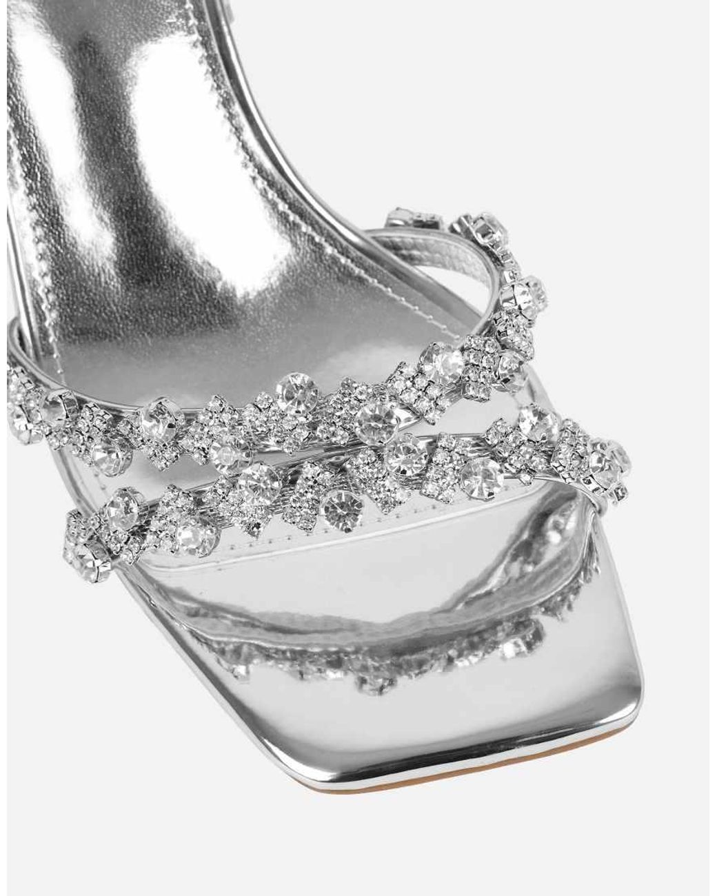 SIMMI White Meave Diamante Block Heeled Sandals