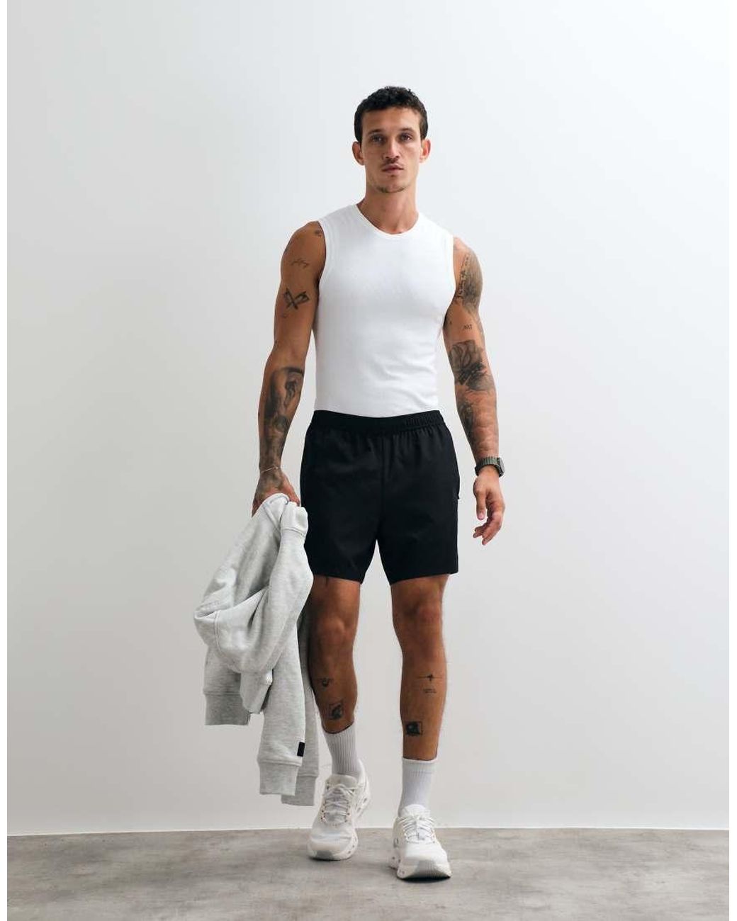 4505 White Seamless Rib Muscle Fit Training Tank for men