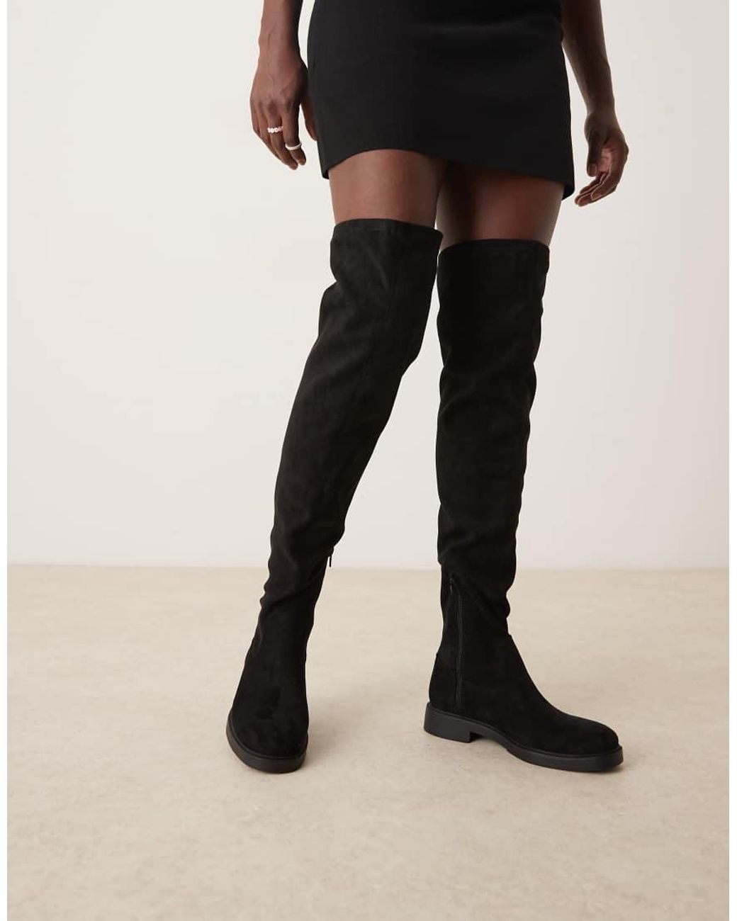 ASOS Black Wide Fit Kacey Smart Flat Over The Knee Boots