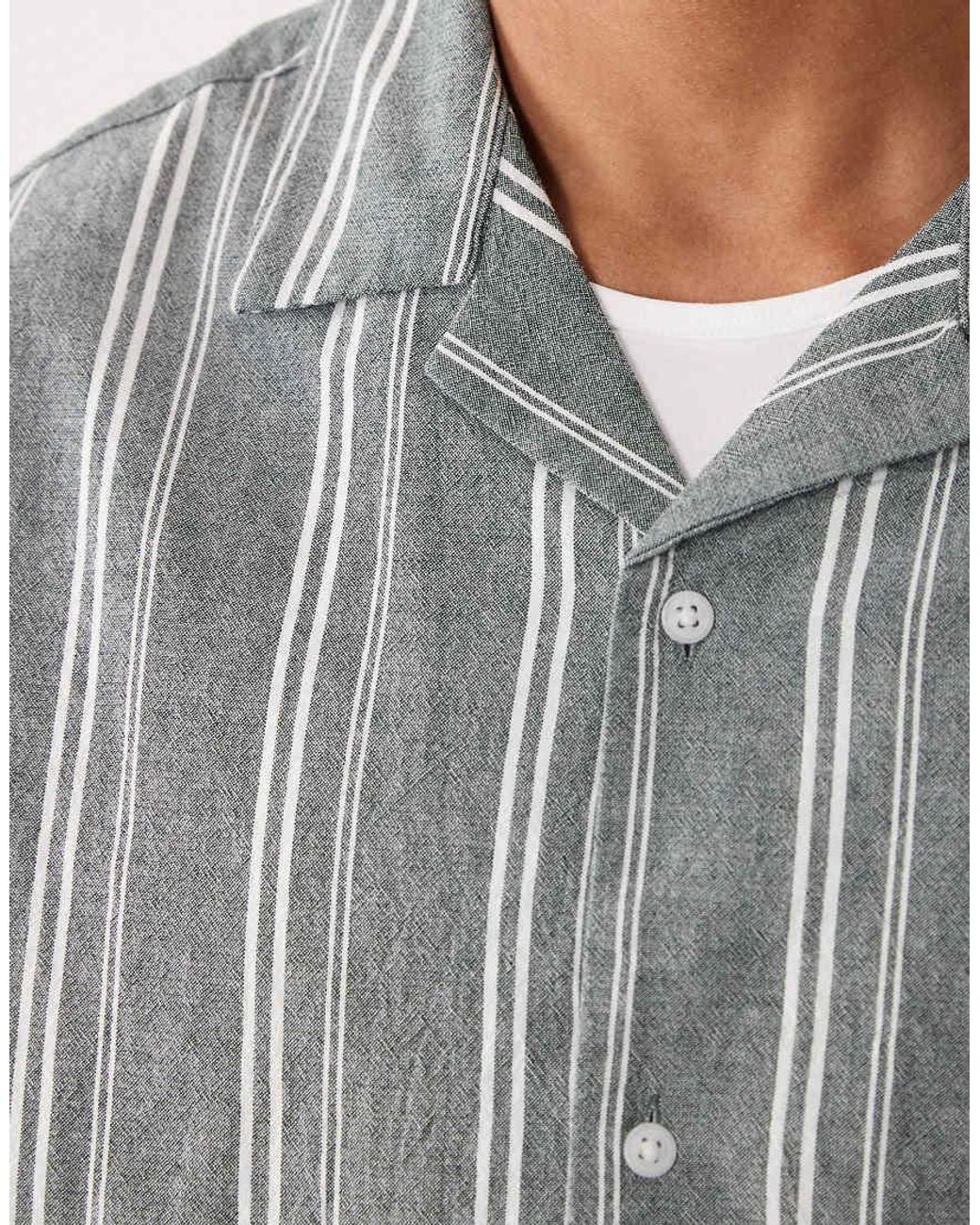 ASOS Gray Boxy Oversized Linen Look Stripe Shirt for men
