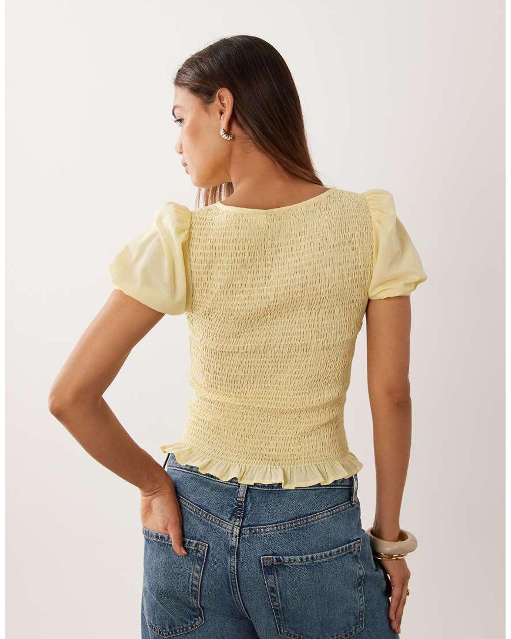 ASOS Blue Shirred Long Sleeve Top