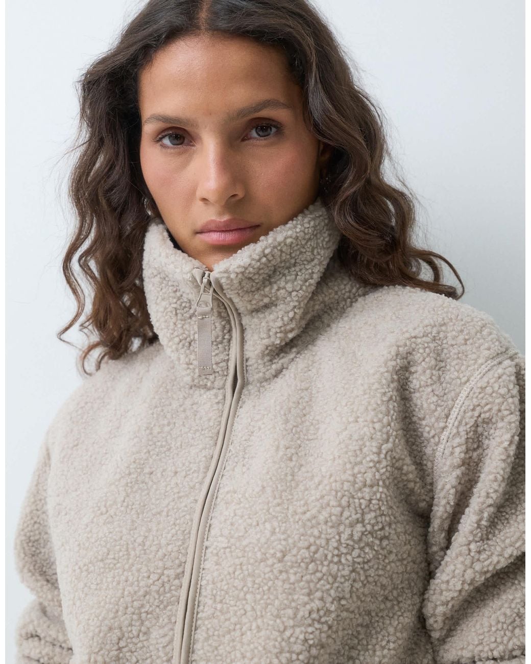 ONLY White Funnel Neck Borg Fleece