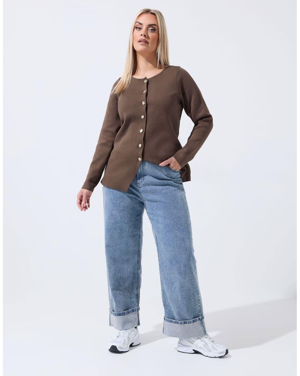 Yours Clothing Brown Long Sleeve Knitted Top