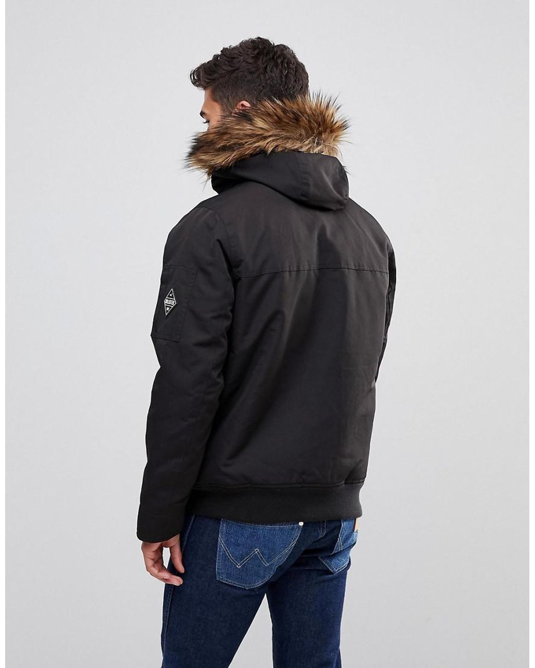 Hollister All Weather Bomber Faux Fur Hood In Black for Men Lyst