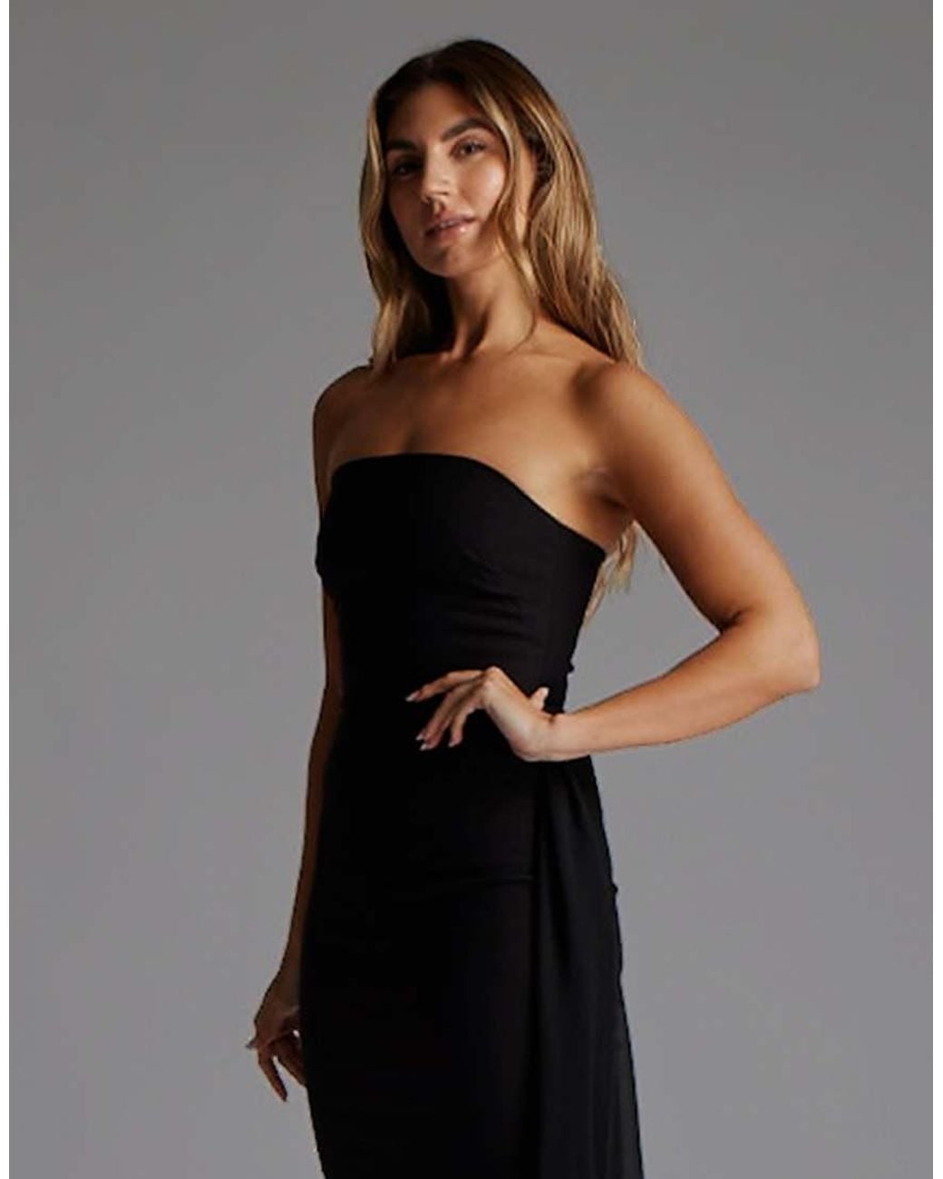 Vesper Gray Strapless Mini Dress With Drape