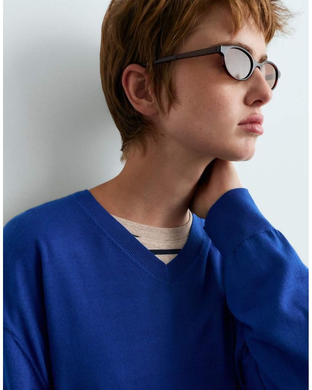 Oysho Blue 100% Wool V-Neck Knit Jumper