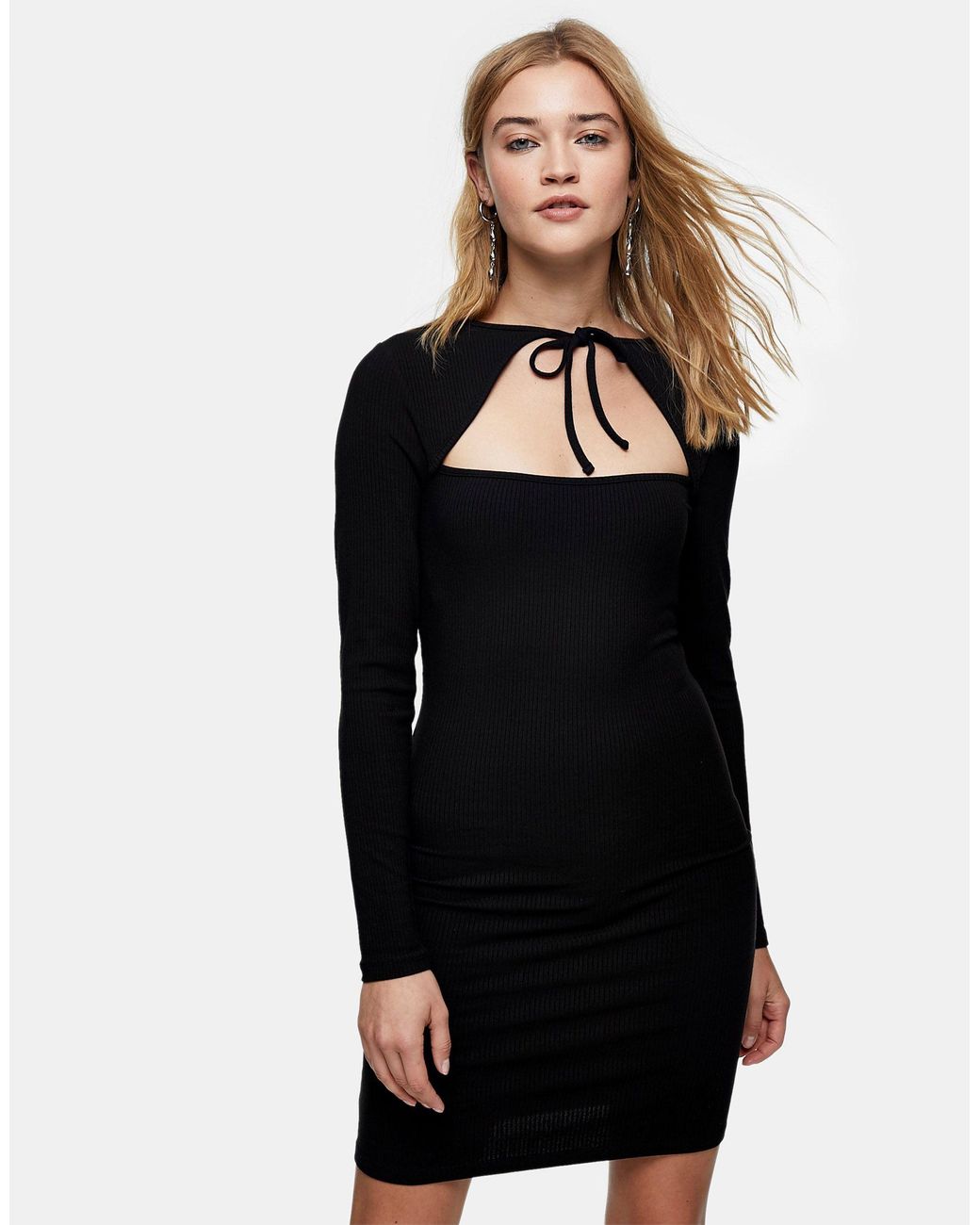TOPSHOP Tie Neck Cut Out Mini Dress in 