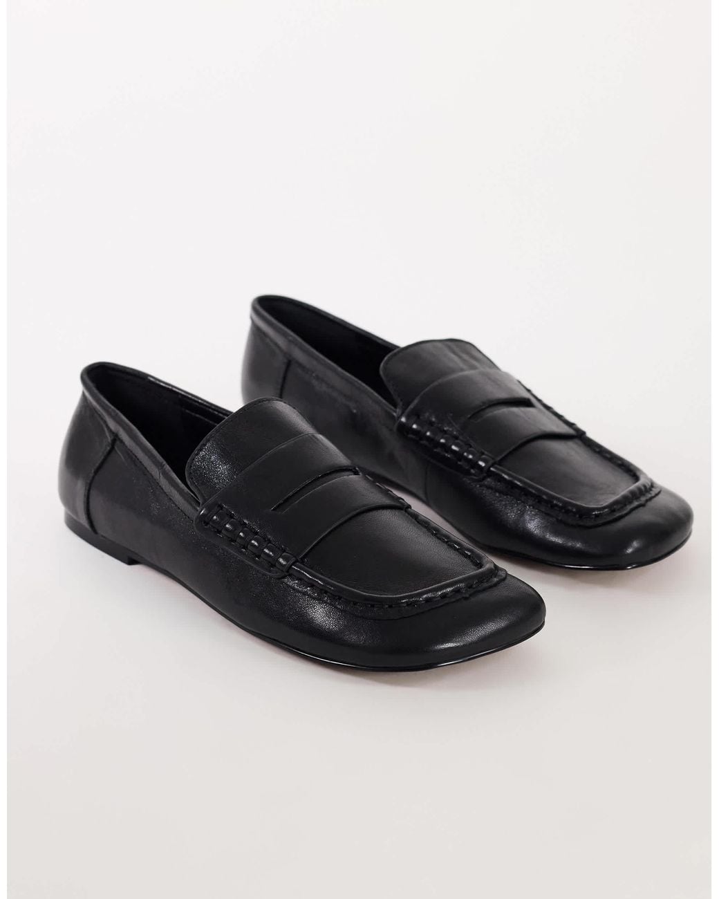 TOPSHOP Black Daniel Real Leather Flat Square Toe Loafer