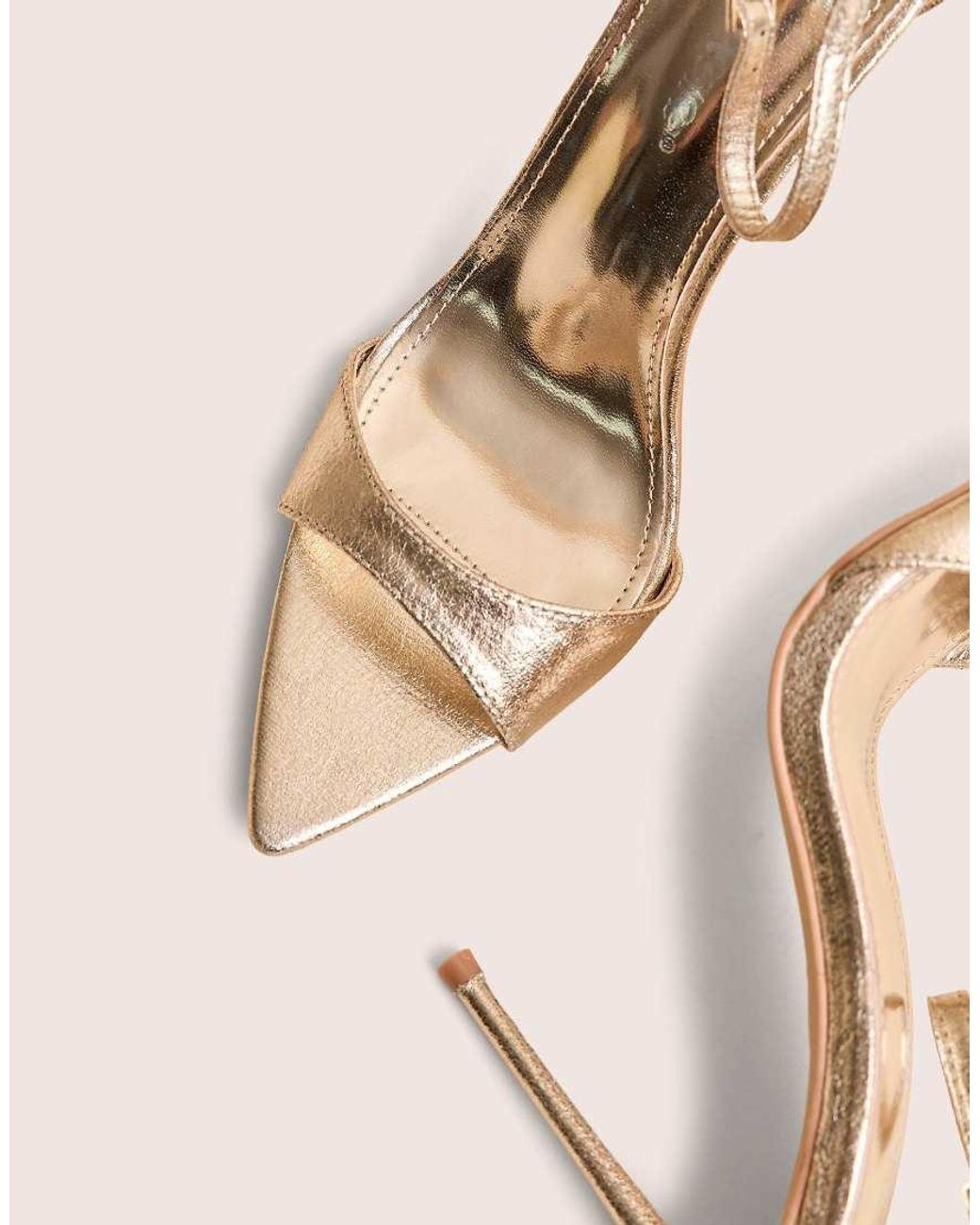 Public Desire Natural Kelisa Gold Cracked Pu Pointed Toe Barely There Stiletto High Heels