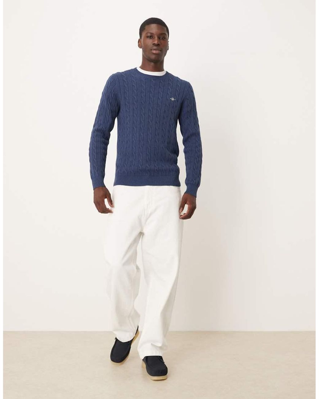 Gant Blue Cotton Cable Knit Sweater for men