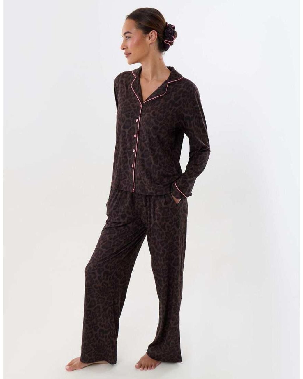 Threadbare Black Petite Contrast Piping Pyjama Set