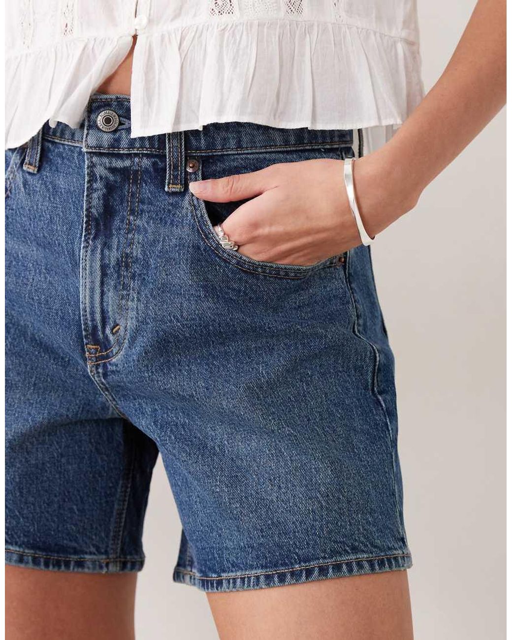 Abercrombie & Fitch Blue High Rise A Line Dad Fit Denim Short