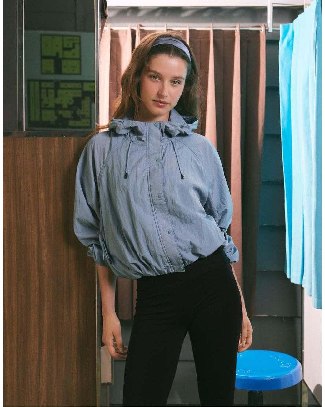 Stradivarius Blue Gathered Cropped Jacket