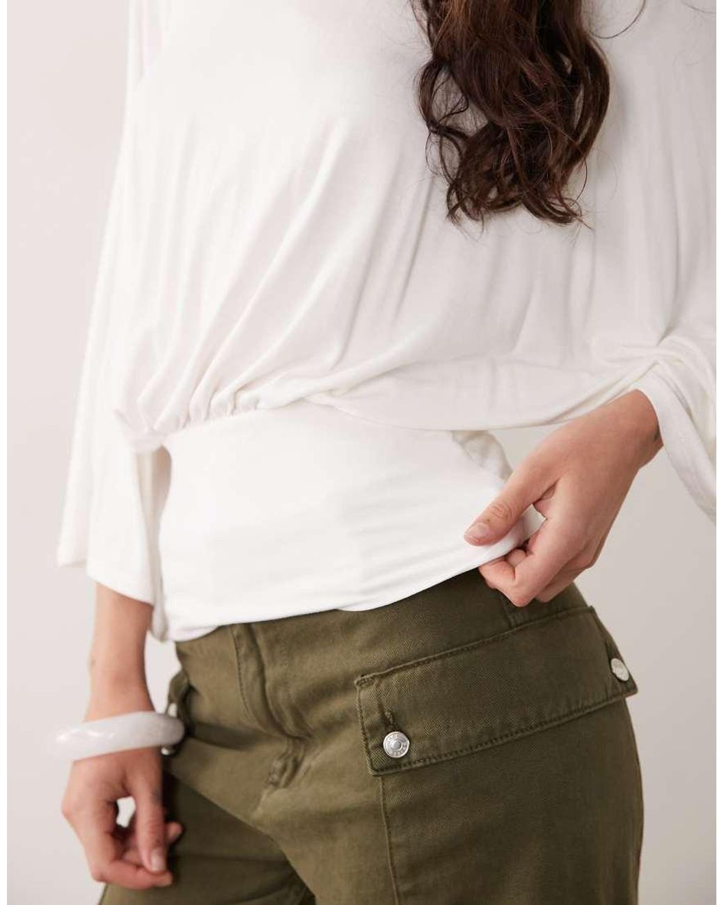 ASOS Natural Batwing Sleeve Cinched Waist Top