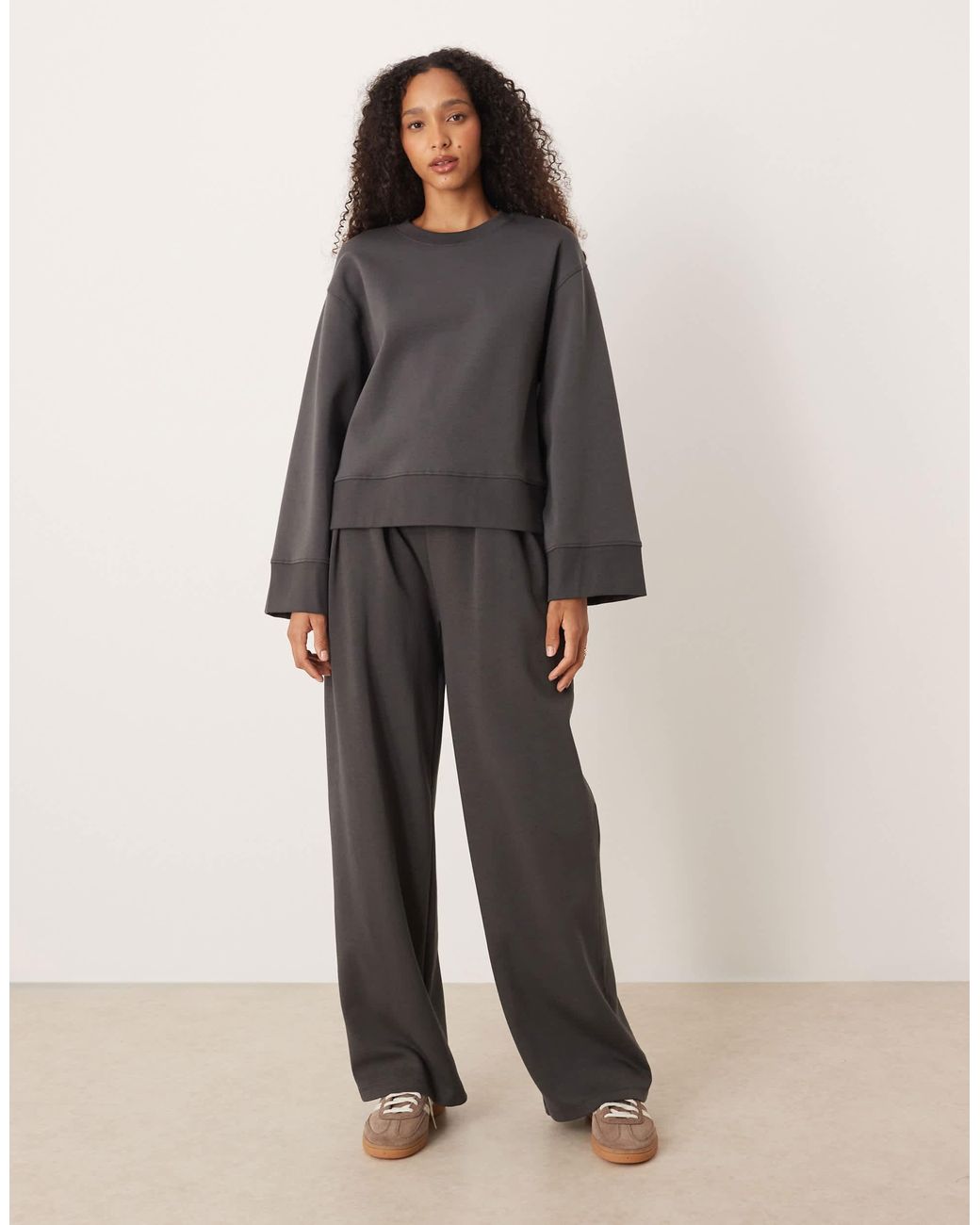 ASOS Gray Interlock Oversized Crew Neck Top