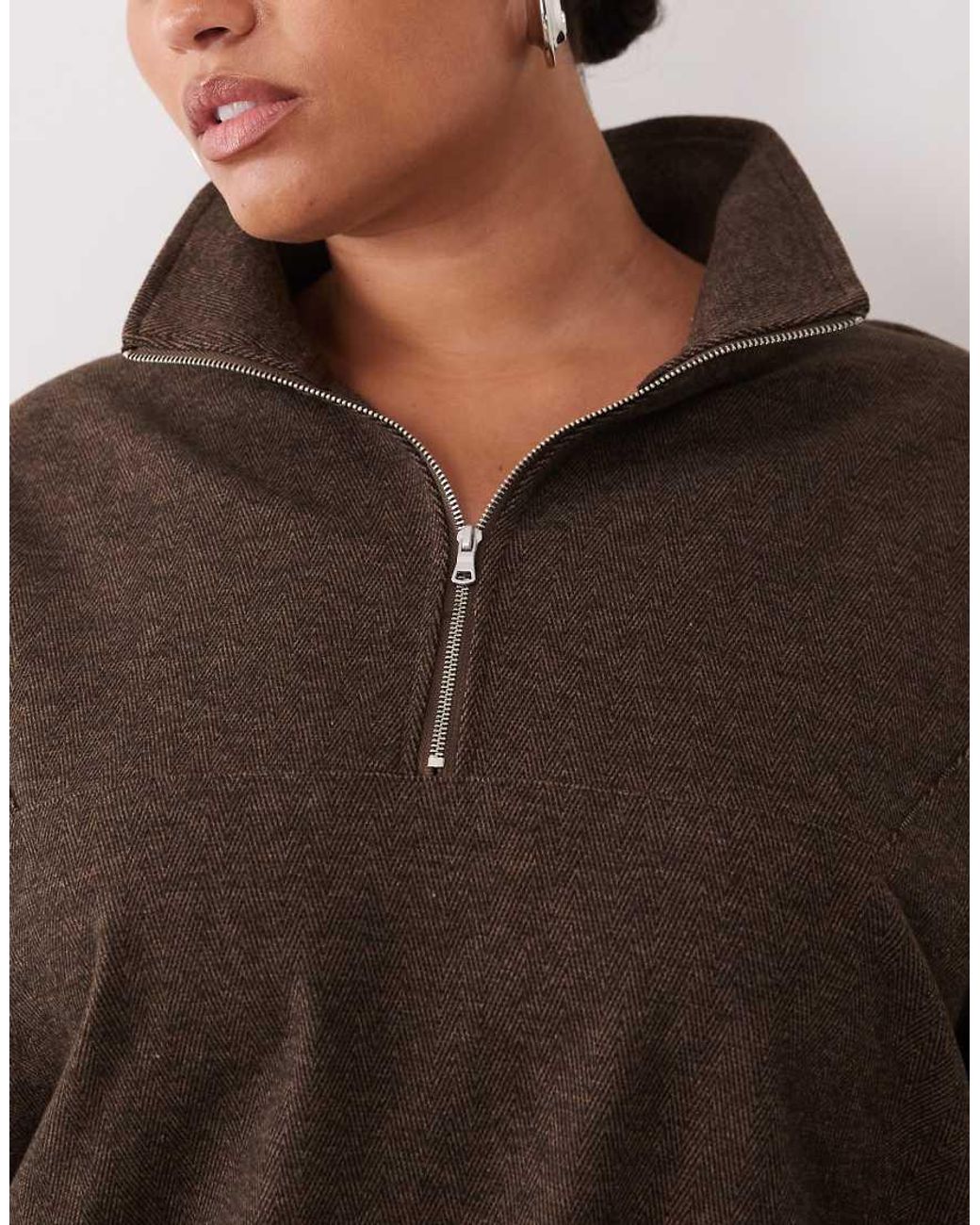 ASOS Brown Asos Design Curve Co-ord Brushed Half Zip Windbreaker Jacket