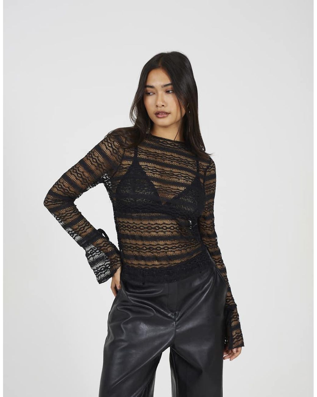 Brave Soul Black Long Sleeve Lace Top