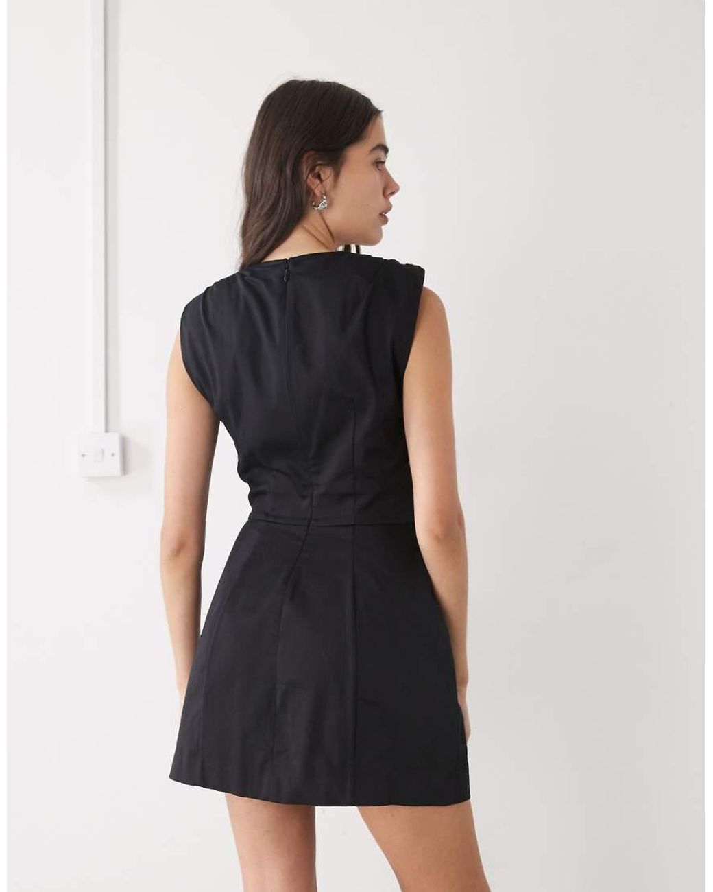 Monki White Shoulder Pad Cinched Waist Volume Skirt Mini Dress
