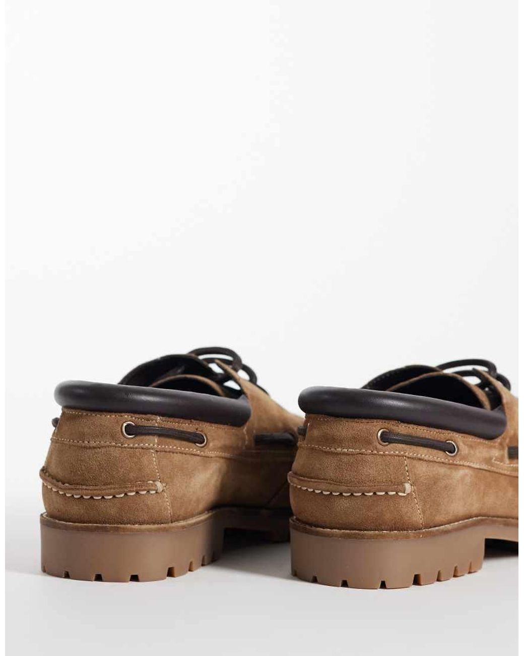 ASOS Brown Lace Up Boat Shoes With Cleated Sole for men