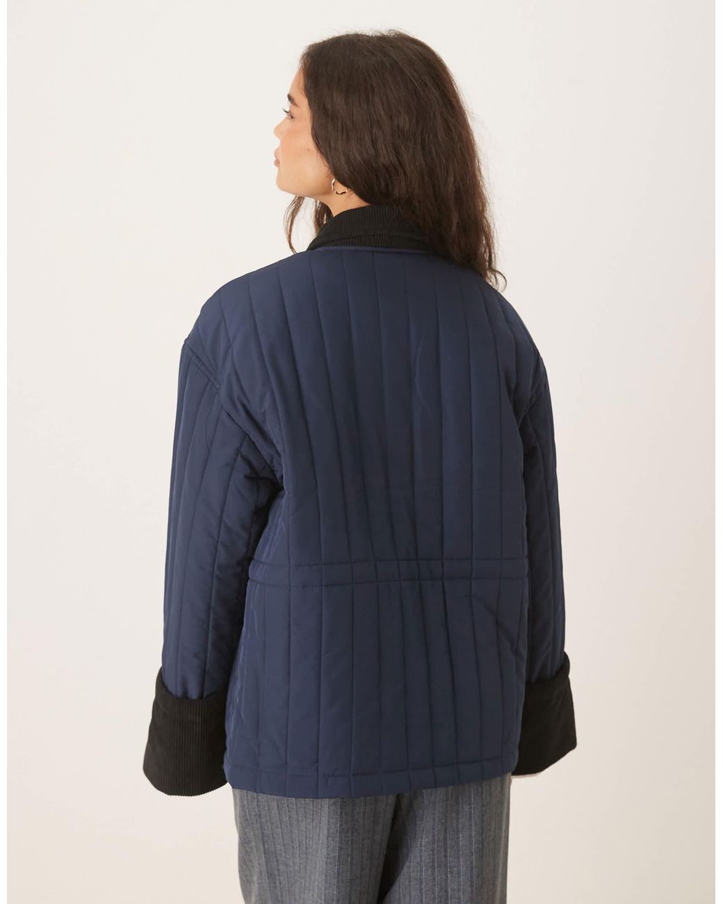 Aware Blue Quilted Barn Jacket With Contrast Trims