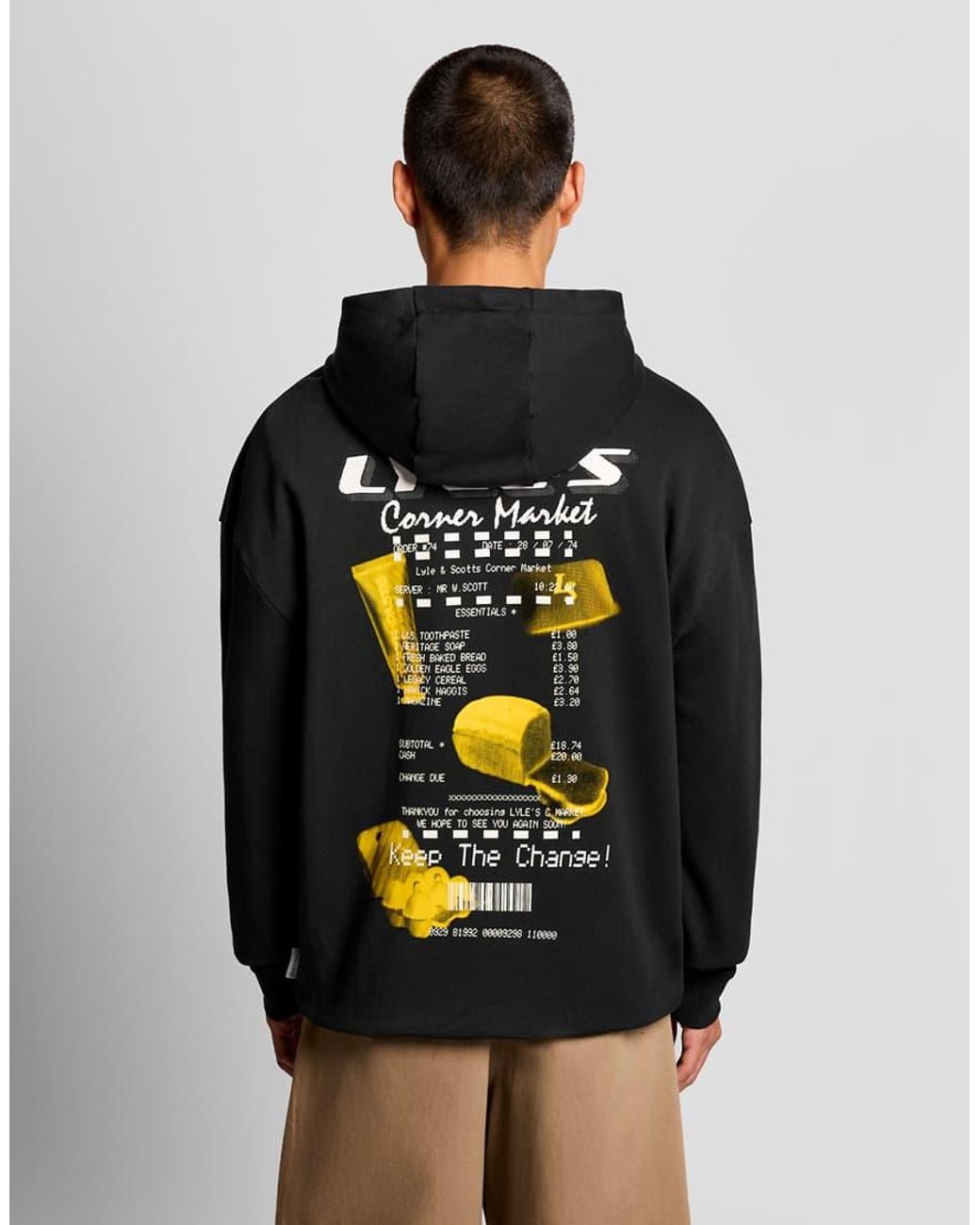 Lyle & Scott Black Mid Layers Receipt Graphic Hoodie for men