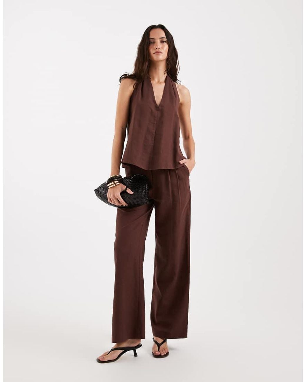 4th & Reckless Purple Linen Blend Tailored Pleat Front Wide Leg Pants