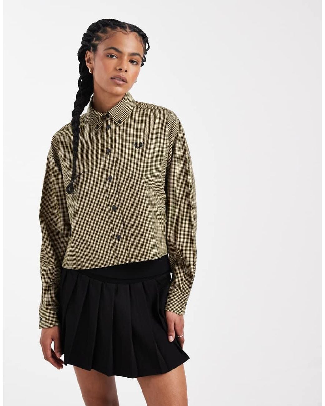 Fred Perry Black Long Sleeve Checkerboard Logo Shirt