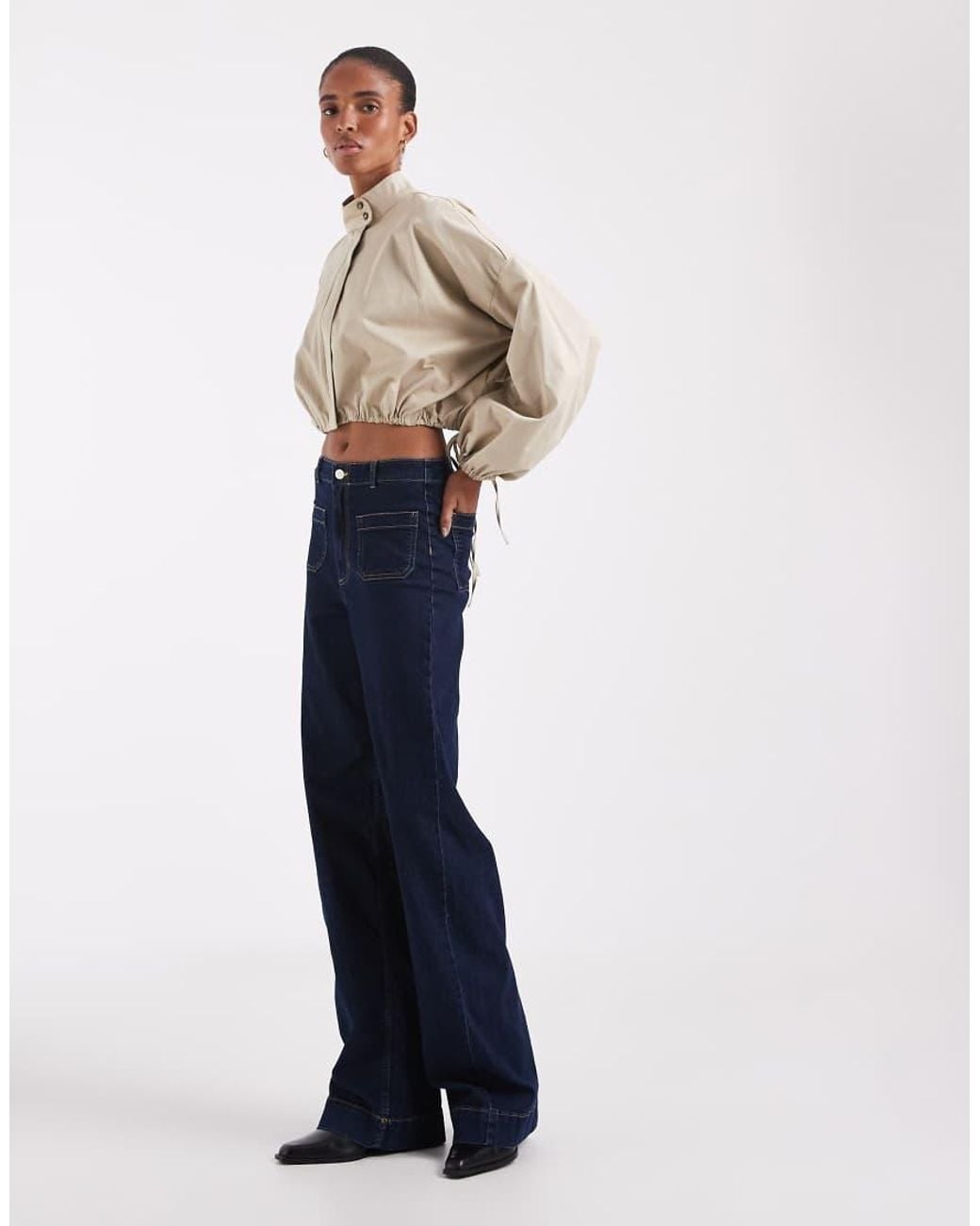 Vero Moda Blue Kayla High Rise Wide Leg Jeans With Pocket Detail