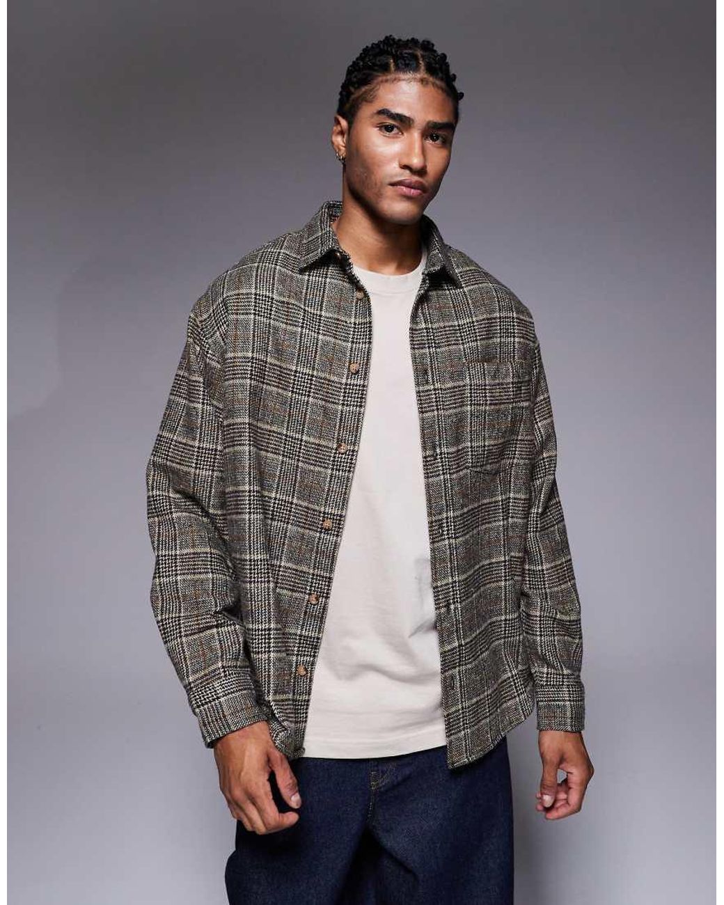 ASOS Gray Regular Flannel Plaid Shirt for men