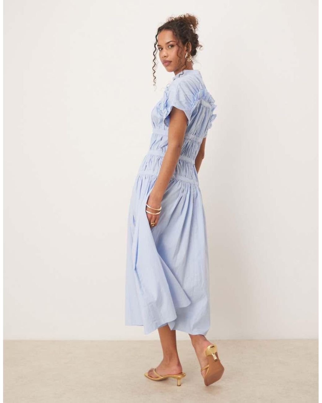 ghospell ruched midi dress white Sister Jane Ghospell Eleanor Ruched Midi Dress in Yellow