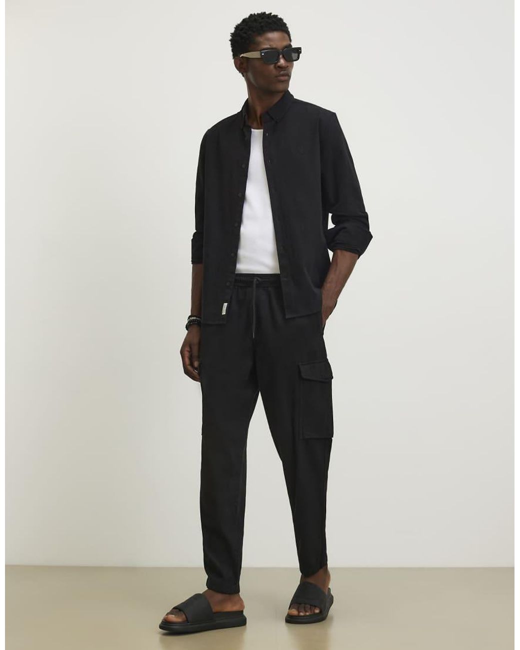 River Island Black Slim Fit Cargo Trousers for men